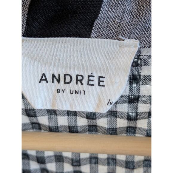 Andree By Unit Size 1X Mix Pattern Button Up Top Black Gray Gingham Check Plaid - Picture 3 of 10